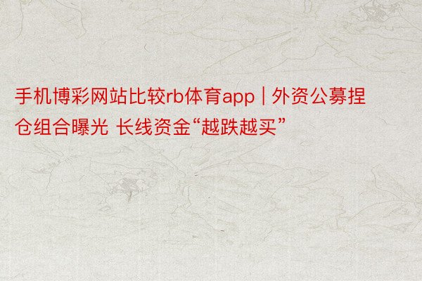 手机博彩网站比较rb体育app | 外资公募捏仓组合曝光 长线资金“越跌越买”