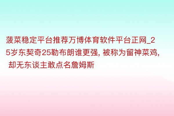 菠菜稳定平台推荐万博体育软件平台正网_25岁东契奇25勒布朗谁更强, 被称为留神菜鸡, 却无东谈主敢点名詹姆斯