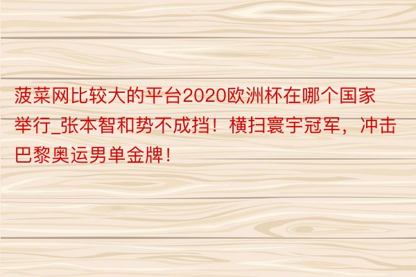 菠菜网比较大的平台2020欧洲杯在哪个国家举行_张本智和势不成挡！横扫寰宇冠军，冲击巴黎奥运男单金牌！