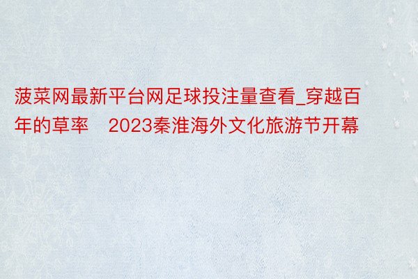 菠菜网最新平台网足球投注量查看_穿越百年的草率   2023秦淮海外文化旅游节开幕